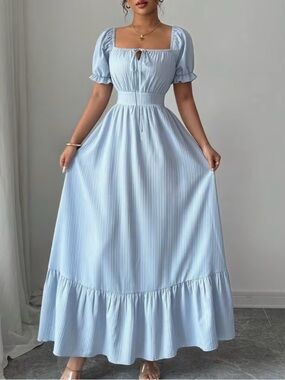 Light Blue Square-Neck Maxi Dress